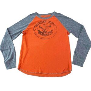 American Eagle Thermal Shirt Men’s Size Large Orange Gray Waffle Knit Retro